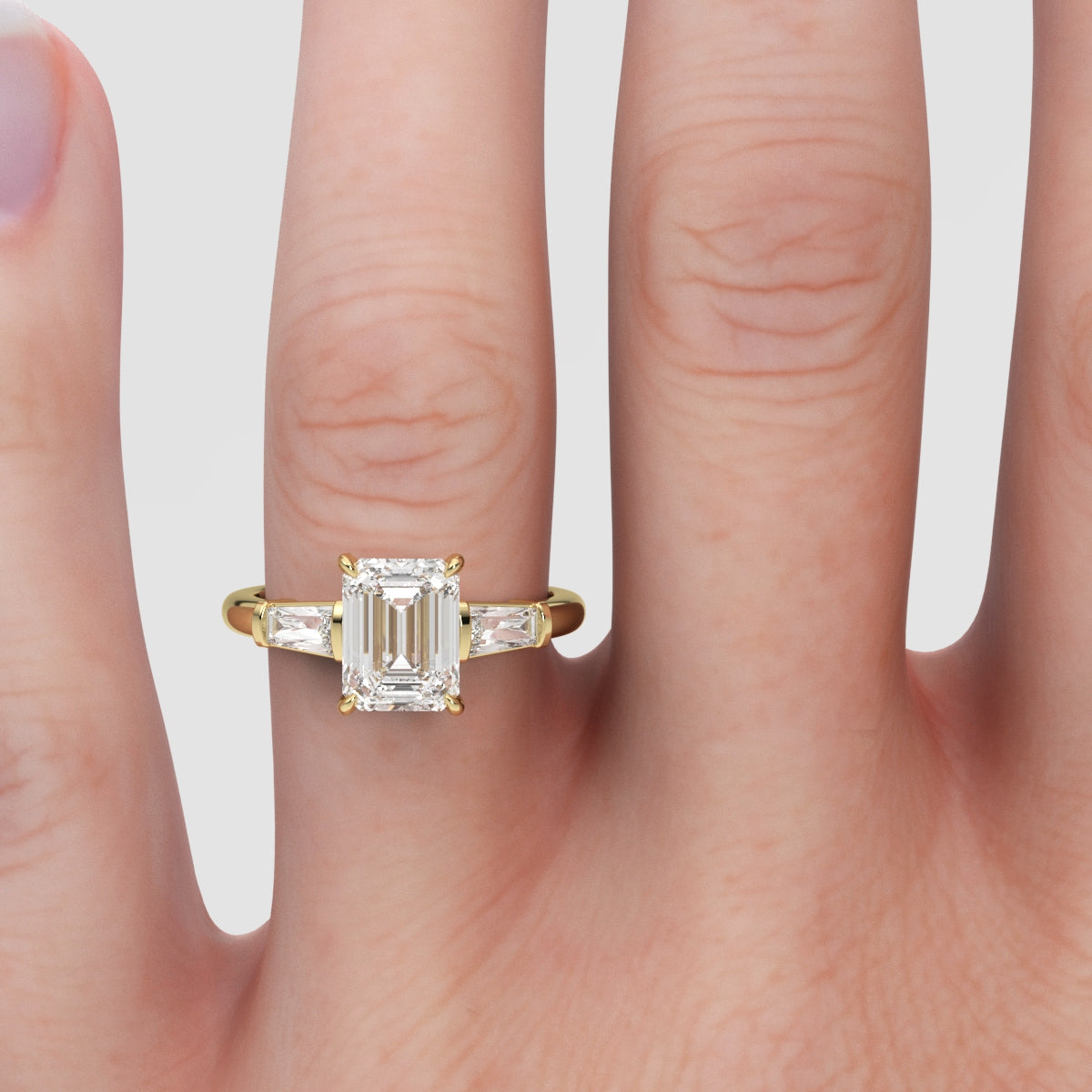 Anillo de Compromiso Baguette Sidestones Emerald