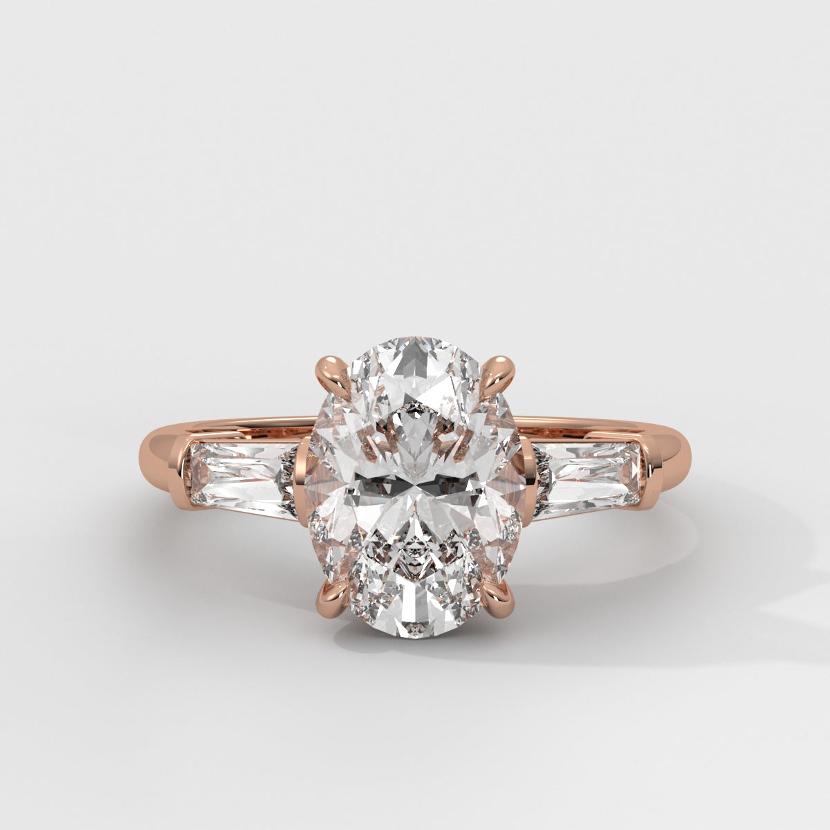 Anillo de Compromiso Baguette Sidestones Oval