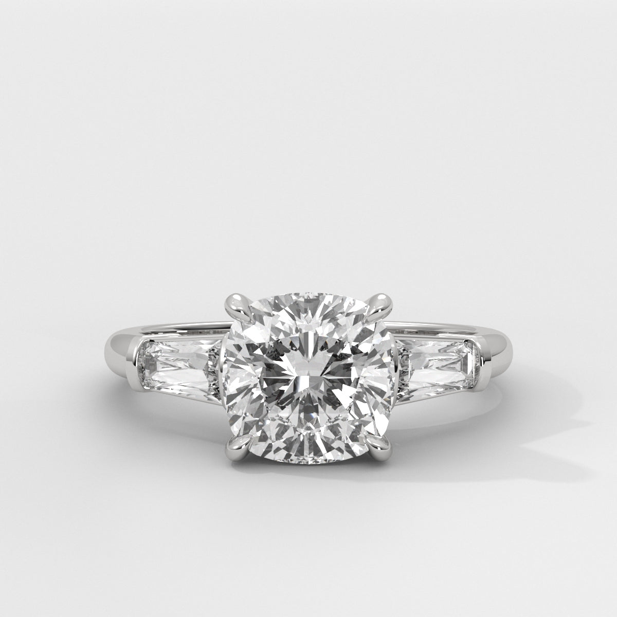 Anillo de Compromiso Baguette Sidestones Cushion