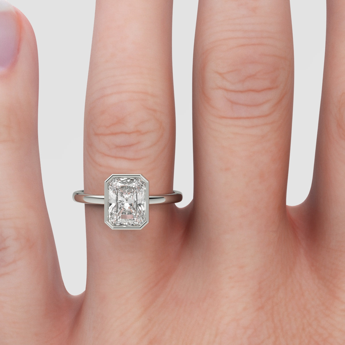 Anillo de Compromiso Solitario Bezel Set Radiant