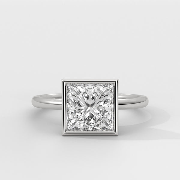 Anillo de Compromiso Solitario Bezel Set Princess