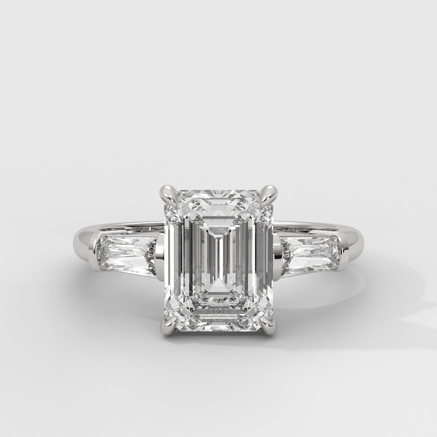 Anillo de Compromiso Baguette Sidestones Emerald