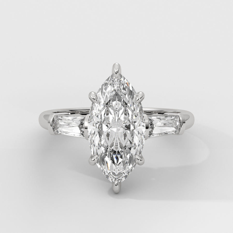 Anillo de Compromiso Baguette Sidestones Marquise
