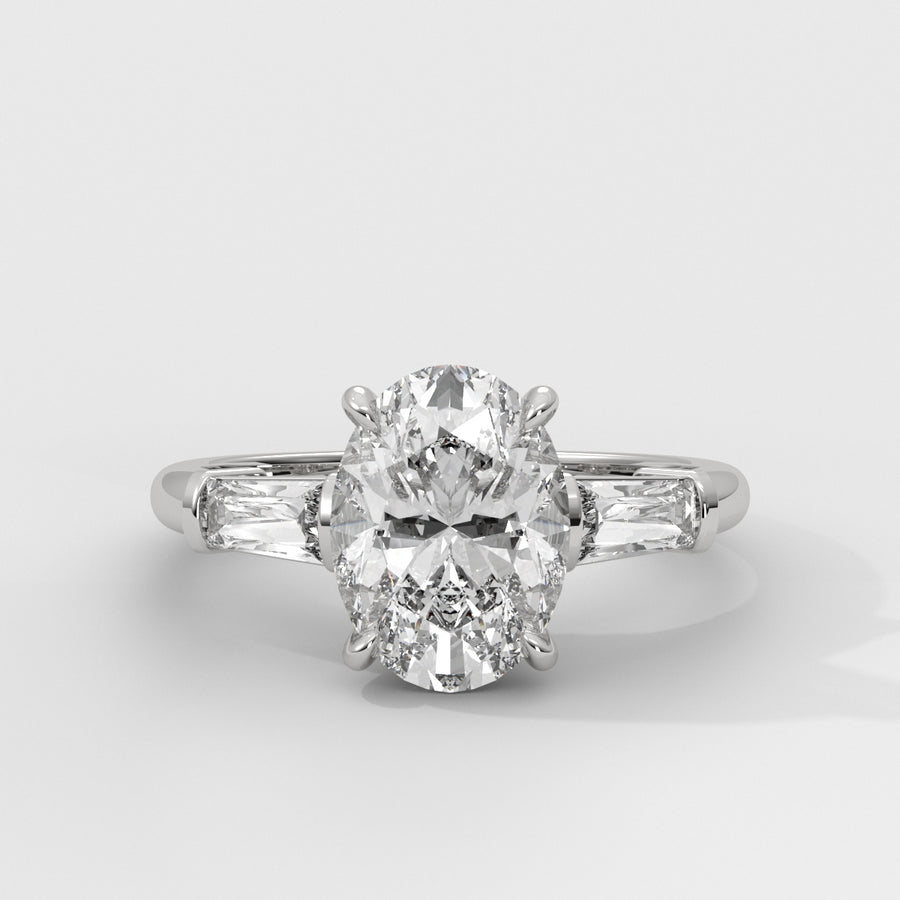 Anillo de Compromiso Baguette Sidestones Oval