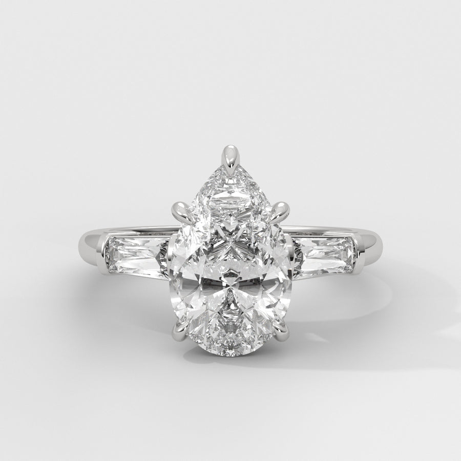 Anillo de Compromiso Baguette Sidestones Pear