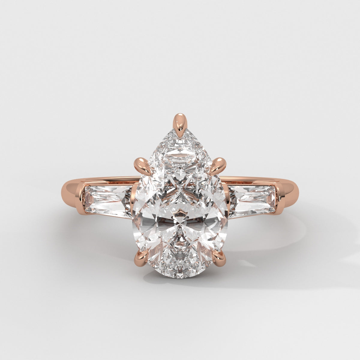 Anillo de Compromiso Baguette Sidestones Pear