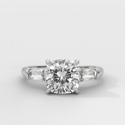 Anillo de Compromiso Baguette Sidestones Cushion