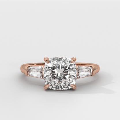 Anillo de Compromiso Baguette Sidestones Cushion